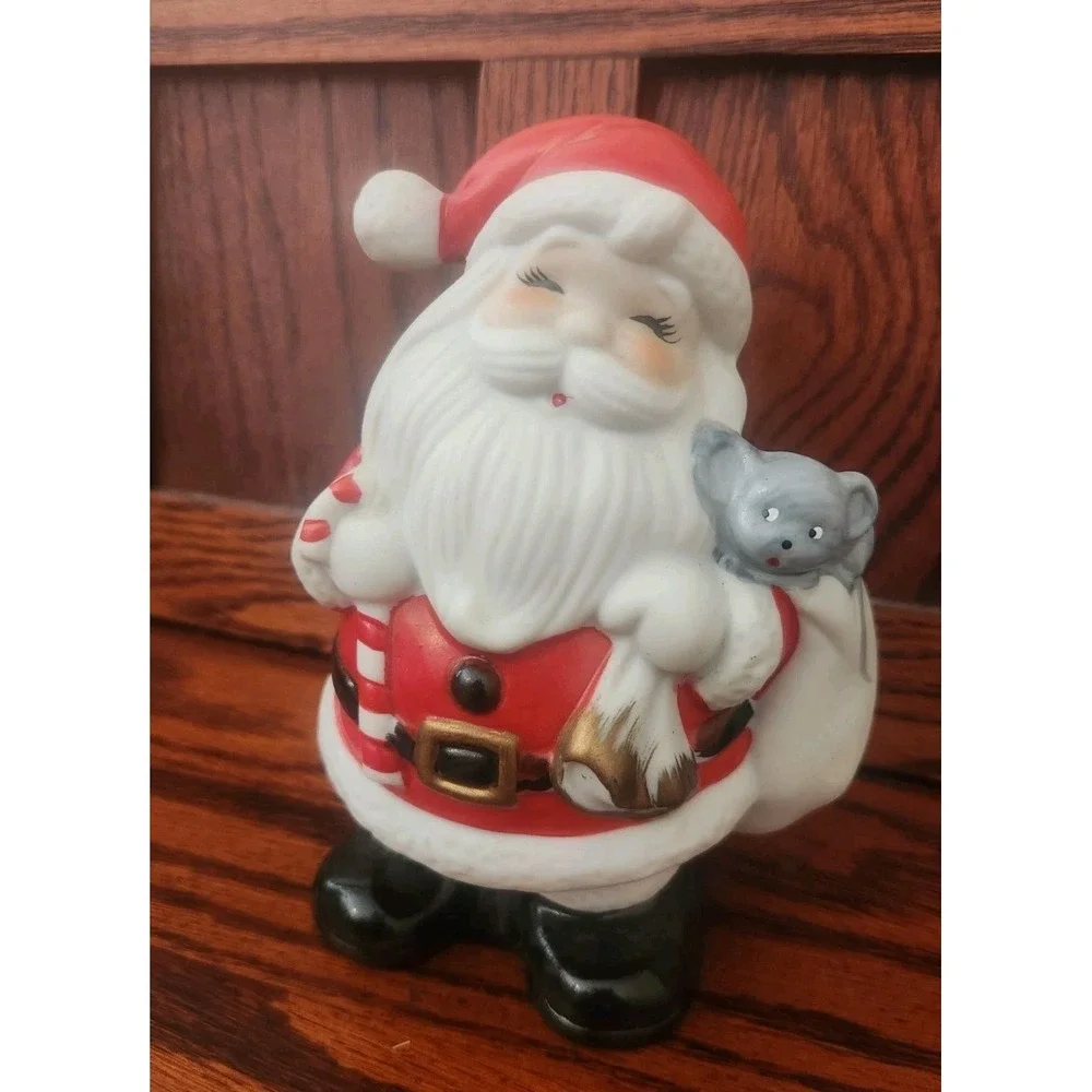 Homco Santa Claus With Mouse Coin‎ Bank /figurine Ceramic Christmas 5212 Vtg